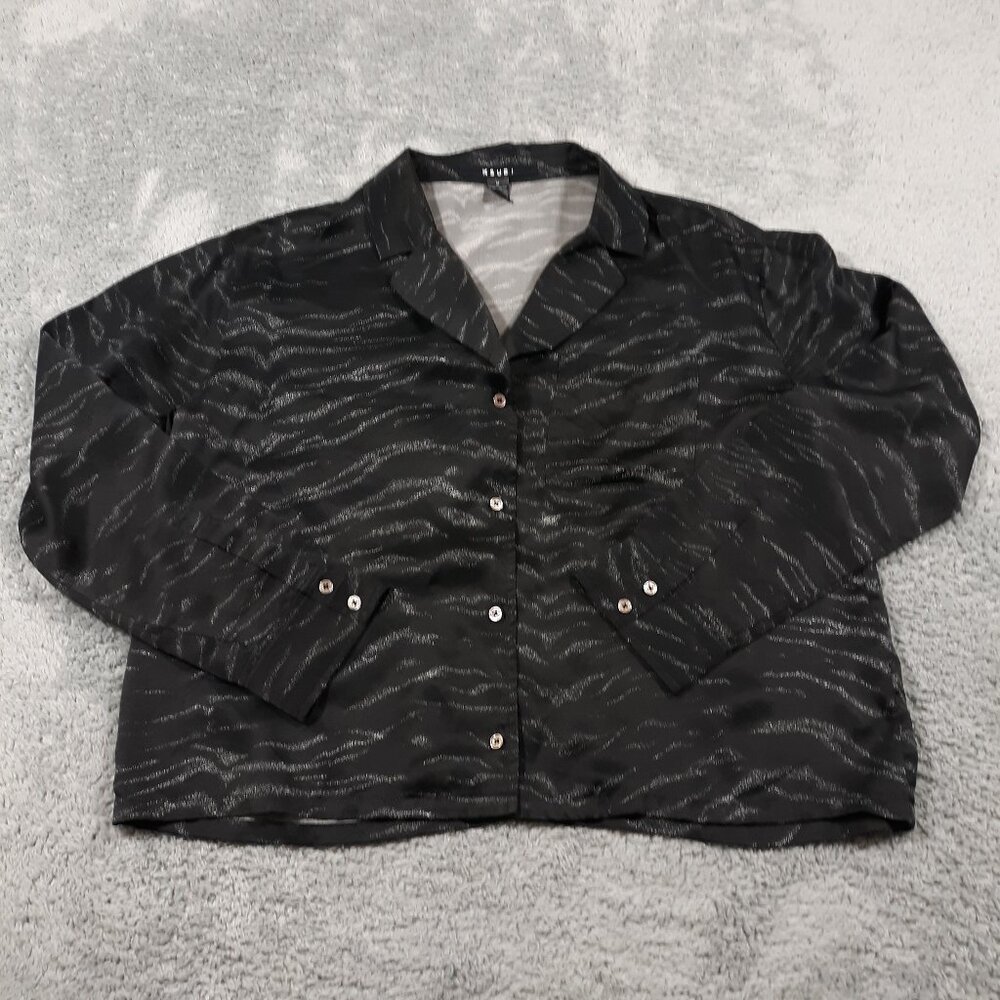 KSUBI Silk Shirt Button Up Long Sleeve Womens Size‎ Medium Relaxed Black
